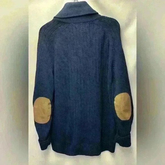 Nautica Ribbed Cotton Shawl Collar Cardigan Navy Blue Sz Medium with elbow pads - Picture 3 of 4